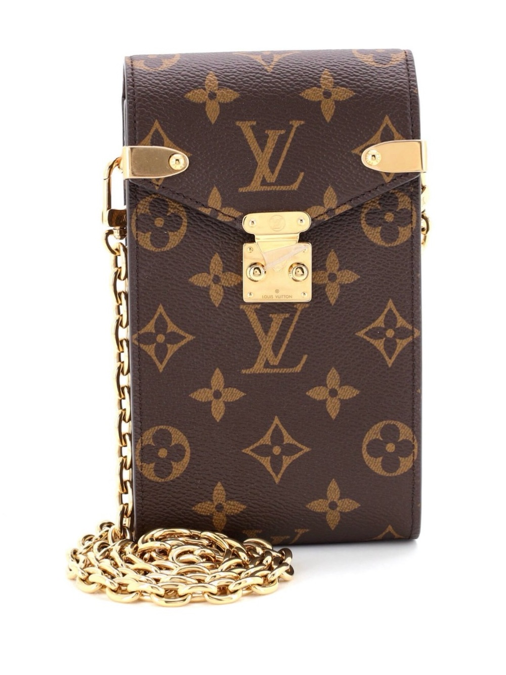 Louis Vuitton Monogram Vertical Chain Phone Pouch in Brown and Gold